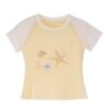 Yellow Starfish Print Ruffled T-Shirt