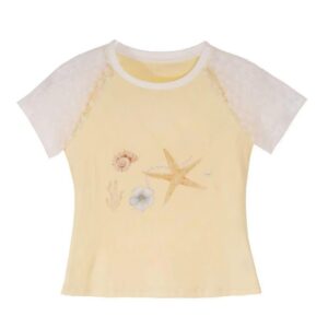 Yellow Starfish Print Ruffled T-Shirt