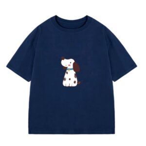 Stylish Oversized T-Shirt With Puppy Print — Navy Blue