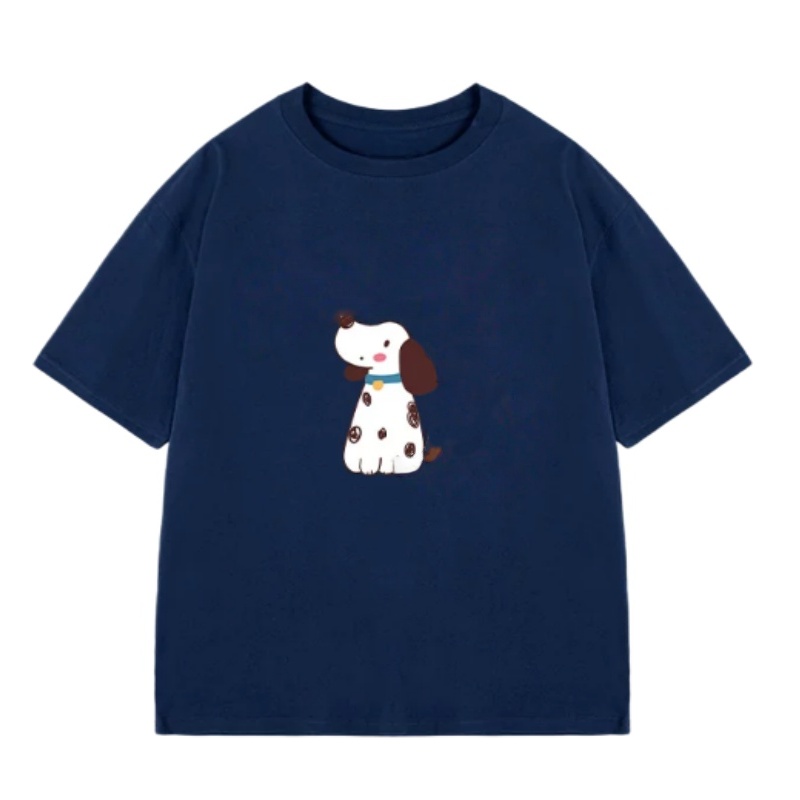 Stylish Oversized T-Shirt With Puppy Print — Navy Blue