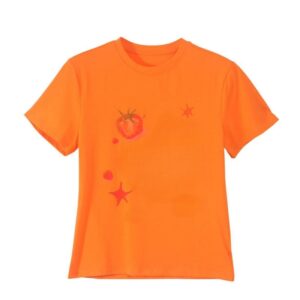 Orange T-Shirt With Fruit And Vegetable Print