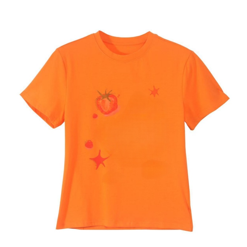 Orange T-Shirt With Fruit And Vegetable Print