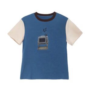 Contrast-Color Crew Neck Vintage T-Shirt — Dark Blue