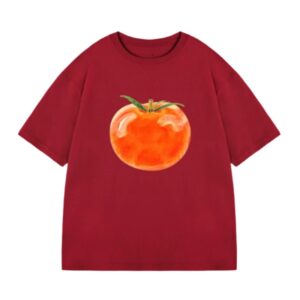 Hand-Drawn Tomato Print T-Shirt — Burgundy