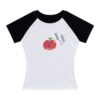 Creative Apple-Print T-Shirt — Black & White Colorblock