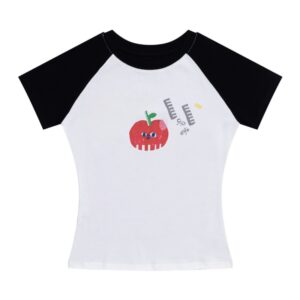 Creative Apple-Print T-Shirt — Black & White Colorblock