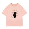 Star & Black Cat Print T-Shirt — Pink