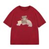Unique Bear Print Versatile T-Shirt — Red