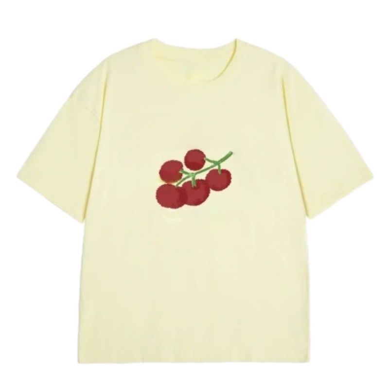 Tomato-Print Pure Cotton T-Shirt — Light Yellow